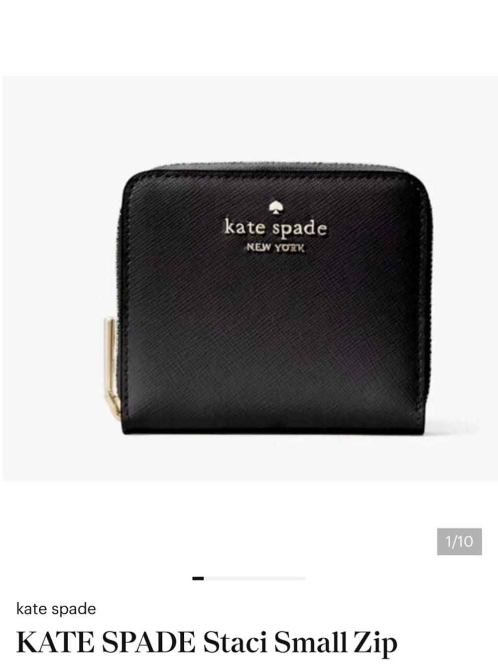 kate spade Black Gold Staci Small Zip Wallet